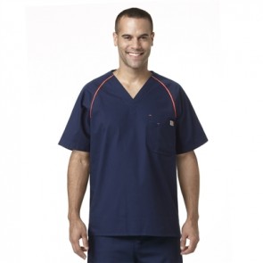 CARHARTT MEN'S V-NECK RAGLAN SLEEVE RIPSTOP TOP IN NAVY/BLAZE ORANGE